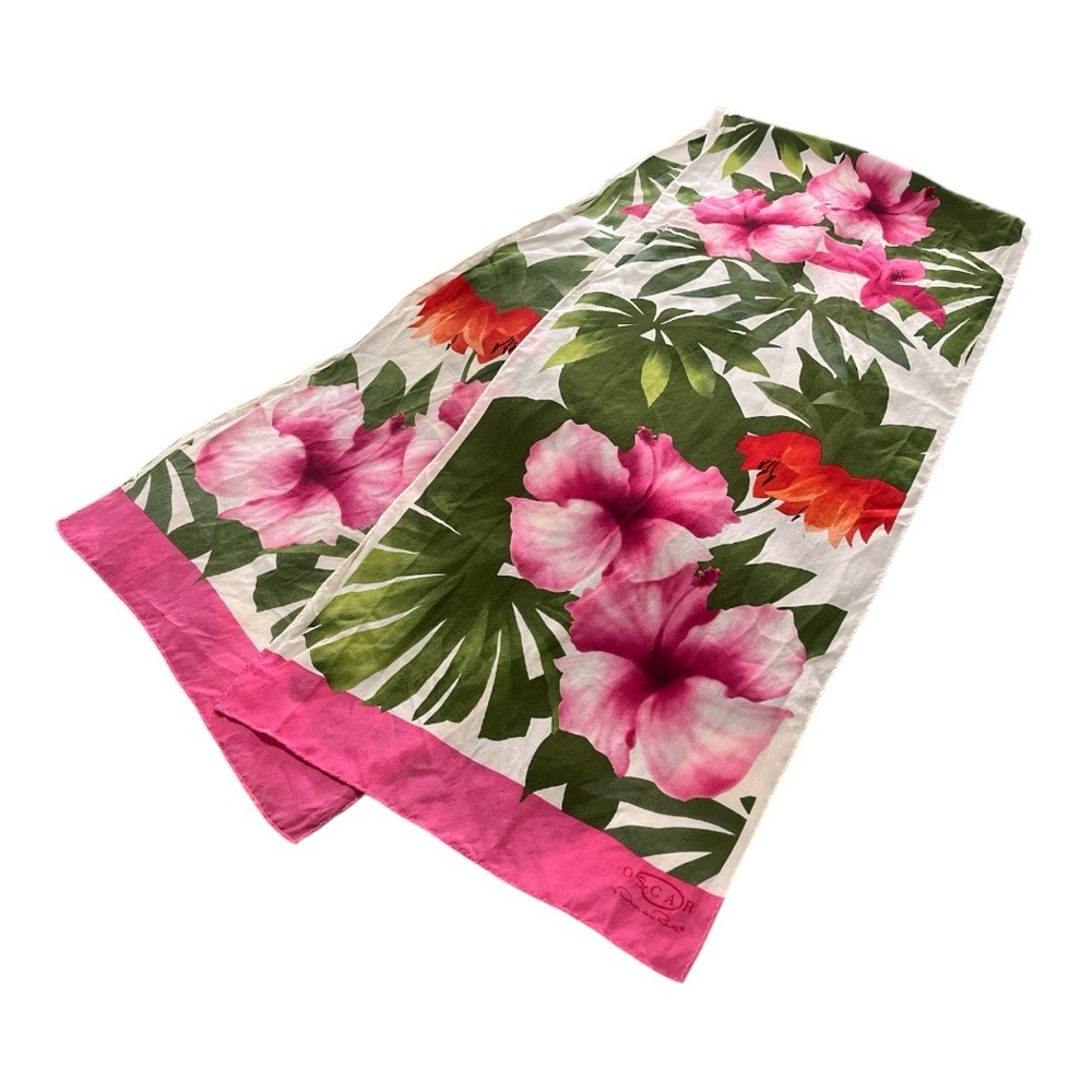 Oscar de la Renta Pink and Green Tropical 🌴 Silk Scarf - Picture 5 of 9